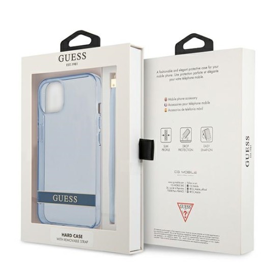 Guess Translucent Stap Collection Back Case GUHCP13MHTSGSB priekš Apple iPhone 13 - Gaiši Zils - silkona aizmugures apvalks ar auklu / bampers-vāciņš