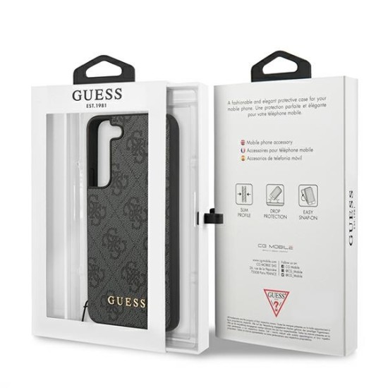 Guess 4G Charms Collection Back Case GUHCS22SGF4GGR priekš Samsung Galaxy S22 5G S901 - Pelēks - mākslīgās ādas aizmugures apvalks / bampers-vāciņš