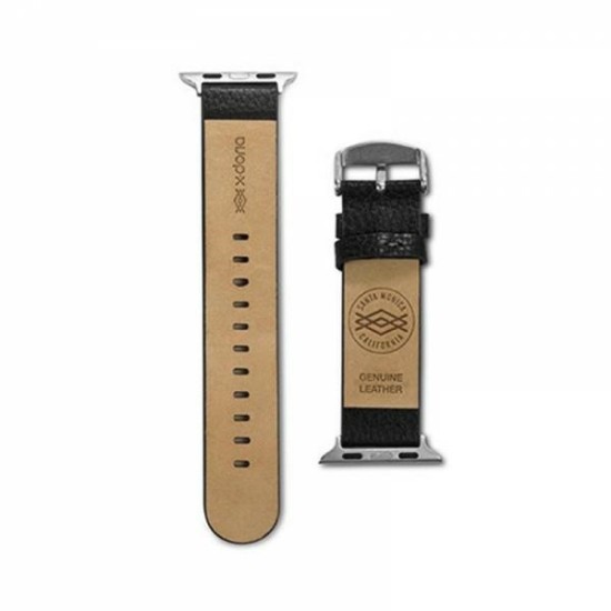 X-Doria Lux Genuine Leather Watch Band priekš Apple Watch 42 / 44 / 45 mm / Ultra 49 mm - Melns - dabīgās ādas siksniņa priekš pulksteņiem ar saspraudi