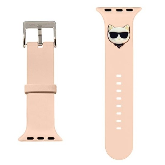 Karl Lagerfeld Silicone Choupette Heads Series Watch Band KLAWLSLCP priekš Apple Watch 42 / 44 / 45 mm / Ultra 49 mm - Rozā - silikona siksniņa viedpulksteņiem