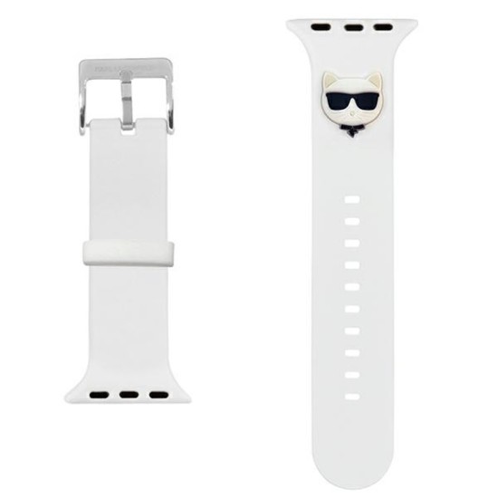 Karl Lagerfeld Silicone Choupette Heads Series Watch Band KLAWLSLCW priekš Apple Watch 42 / 44 / 45 mm / Ultra 49 mm - Balts - silikona siksniņa viedpulksteņiem