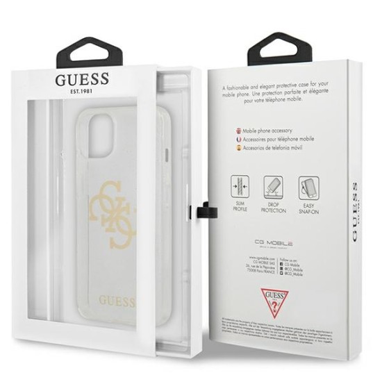 Guess 4G Glitter Big Logo Collection Back Case GUHCP13SPCUGL4GTR priekš Apple iPhone 13 mini - Caurspīdīgs - silkona aizmugures apvalks / bampers-vāciņš