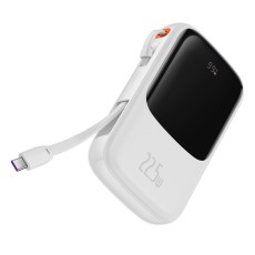 Baseus (PPQD020102) QPow Pro 10000mAh Fast Charge Power Bank USB 5V/2.4A / Type-C 22.5W QC/PD 3.0 Ligzda with Type-C cable - Balts - Universāla ārējas uzlādes batereja lādētājs-akumulators