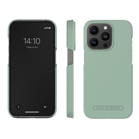 iDeal of Sweden Seamless SS22 Back Case priekš Apple iPhone 14 Pro - Sage Green - ciets silikona aizmugures apvalks ar iebūvētu metālisku plāksni / bampers-vāciņš