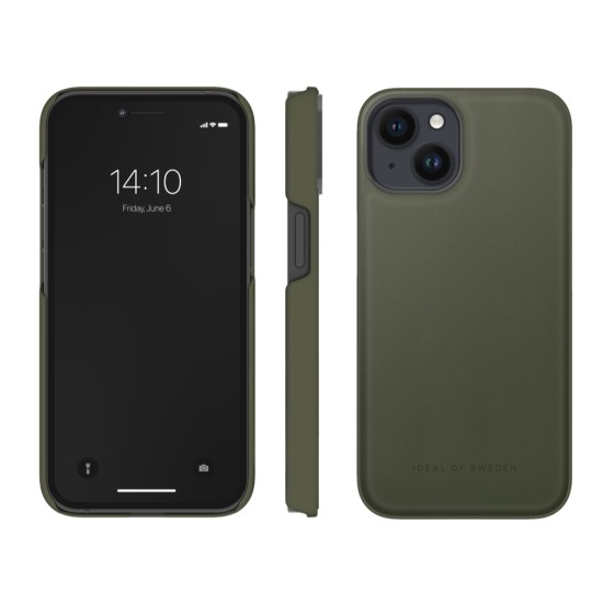 iDeal of Sweden Atelier AW21 Back Case priekš Apple iPhone 14 - Intense Khaki - mākslīgās ādas aizmugures apvalks ar iebūvētu metālisku plāksni / bampers-vāciņš