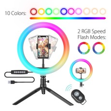 Blitzwolf BW-SL5 Dekstop LED Ring Lamp RGB Full Color 10 inch Tri-Pod / USB Cable with Remote Control - Melns - Riņķa lampa, dienas gaismas statīvs