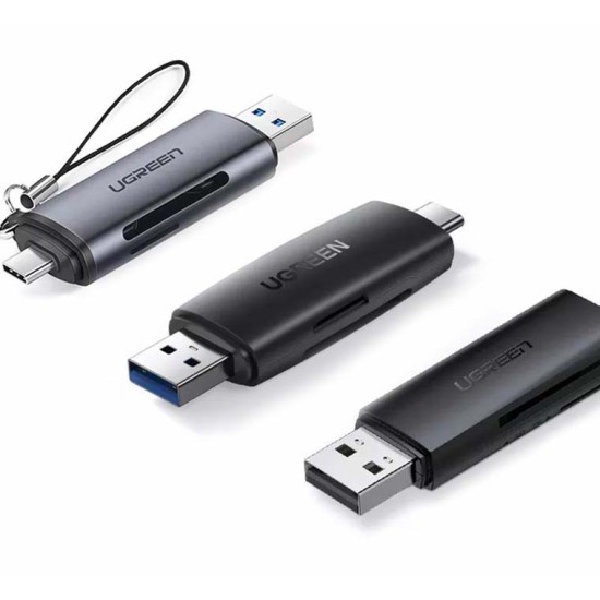 Ugreen CM304 SD / Micro SD Card Reader with USB and Type-C Connectors - Melns - atmiņas karšu lasītājs ar USB un Type-C izeju