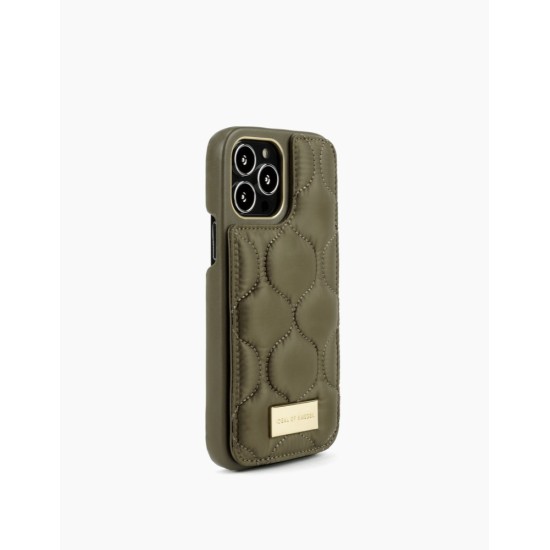 iDeal of Sweden Atelier AG22 Back Case priekš Apple iPhone 13 Pro Max - Puffy Khaki - mākslīgās ādas aizmugures apvalks ar turētāju / bampers-vāciņš