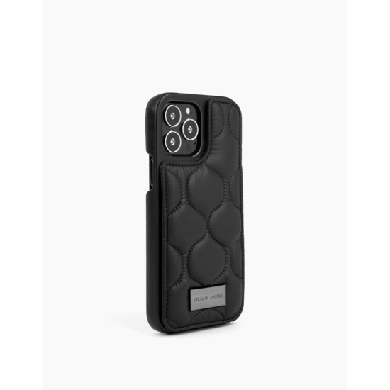 iDeal of Sweden Atelier AG22 Back Case priekš Apple iPhone 14 Pro Max - Puffy Black - mākslīgās ādas aizmugures apvalks ar turētāju / bampers-vāciņš