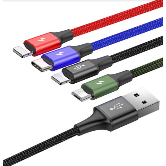 Baseus 1.2M 4in1 CA1T4-A01 Fast 3.5A USB to 2x Lightning / Micro USB / Type-C cable - Melns - universāls lādēšanas un datu kabelis / vads