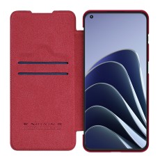 NILLKIN Qin Series Card Holder Leather Flip Case priekš OnePlus 10 Pro 5G - Sarkans - sāniski atverams maciņš / grāmatveida maks