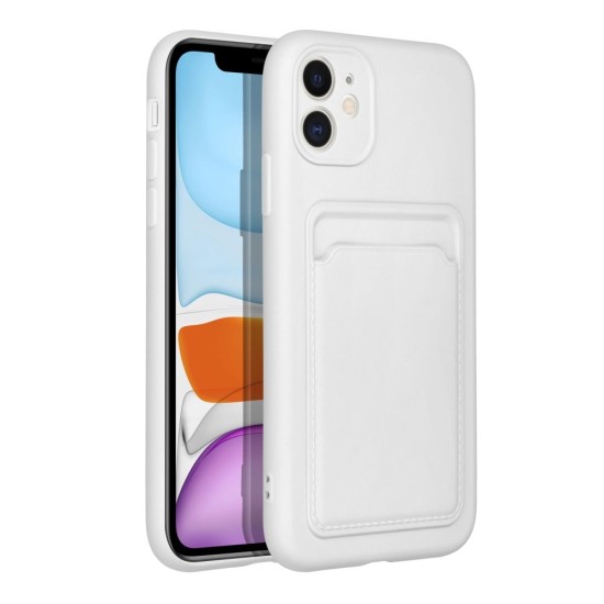 Forcell Card Back Case priekš Apple iPhone 11 - Balts - silikona aizmugures apvalks ar kabatiņu / bampers-vāciņš