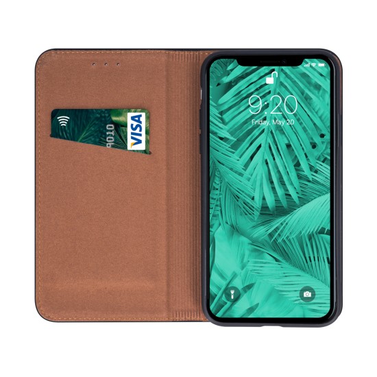 Genuine Leather Case Smart Pro priekš Xiaomi Redmi Note 10 / Note 10S / Poco M5s - Sarkans - dabīgās ādas maciņš sāniski atverams ar stendu