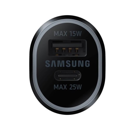 Samsung EP-L4020NBE Super Fast Car Charger Type-C 25W / USB 15W - Melns - USB un Type-C Auto lādētājs telefoniem un planšetdatoriem