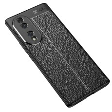 Litchi Skin PU Leather Coated TPU Mobile Phone Case priekš Honor 70 - Melns - ādas imitācijas triecienizturīgs silikona aizmugures apvalks (maciņš, bampers, vāciņš, slim cover, bumper, back case)
