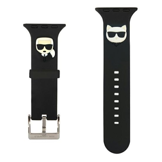 Karl Lagerfeld Silicone Karl & Choupette Heads Series Watch Band KLAWMSLCKK priekš Apple Watch 38 / 40 / 41 mm - Melns - silikona siksniņa viedpulksteņiem