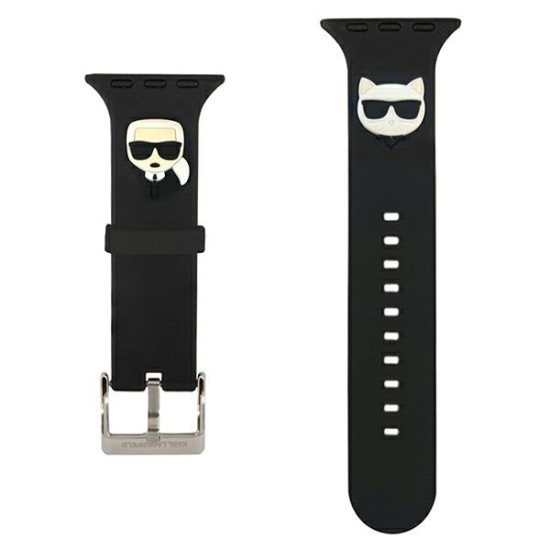 Karl Lagerfeld Silicone Karl & Choupette Heads Series Watch Band KLAWLSLCKK priekš Apple Watch 42 / 44 / 45 mm / Ultra 49 mm - Melns - silikona siksniņa viedpulksteņiem
