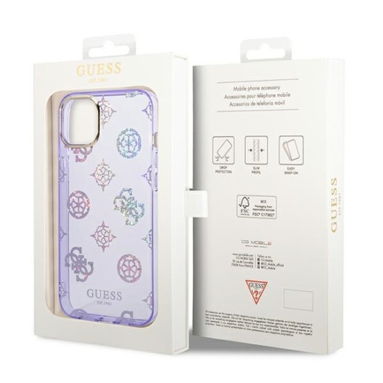 Guess Peony Glitter Collection Back Case GUHCP14MHTPPTL priekš Apple iPhone 14 Plus - Violets - silkona-plastikāta aizmugures apvalks / bampers-vāciņš