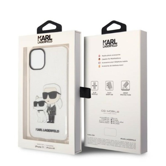 Karl Lagerfeld Gliter Karl & Choupette series Back Case KLHCN61HNKCTGT priekš Apple iPhone 11 - Caurspīdīgs - silikona-plastikāta aizmugures apvalks / maciņš