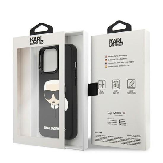 Karl Lagerfeld 3D Rubber Karl`s Head series Back Case KLHCP13XKH3DBK priekš Apple iPhone 13 Pro Max - Melns - mākslīgās ādas aizmugures apvalks / bampers-vāciņš