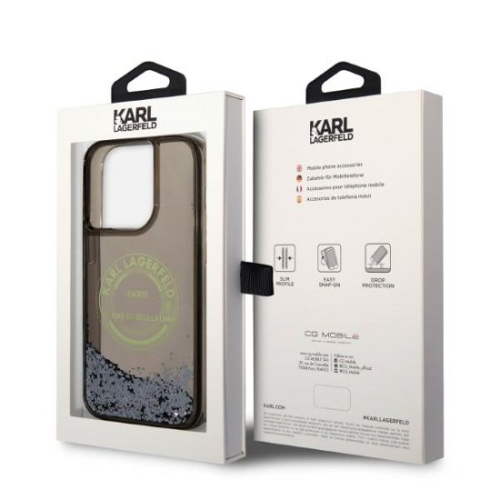 Karl Lagerfeld Liquid Glitter RSG series Back Case KLHCP14LLCRSGRK priekš Apple iPhone 14 Pro - Melns - silikona-plastikāta aizmugures apvalks / bampers-vāciņš
