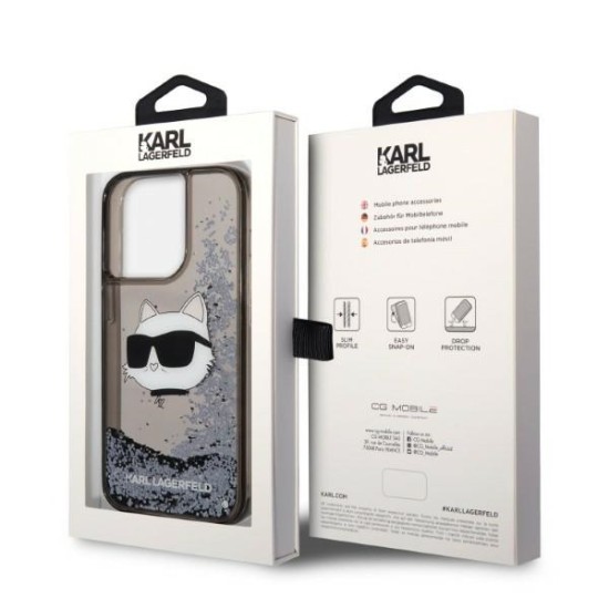 Karl Lagerfeld Glitter Choupette Head series Back Case KLHCP14LLNCHCK priekš Apple iPhone 14 Pro - Melns - silikona-plastikāta aizmugures apvalks / bampers-vāciņš