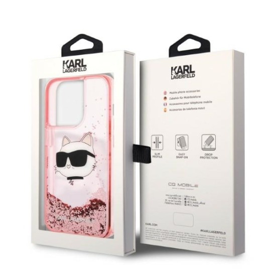 Karl Lagerfeld Glitter Choupette Head series Back Case KLHCP14LLNCHCP priekš Apple iPhone 14 Pro - Rozā - silikona-plastikāta aizmugures apvalks / bampers-vāciņš