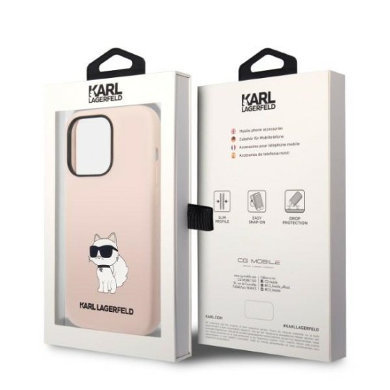 Karl Lagerfeld Silicone Choupette series Back Case KLHCP14LSNCHBCP priekš Apple iPhone 14 Pro - Rozā - silikona aizmugures apvalks / bampers-vāciņš