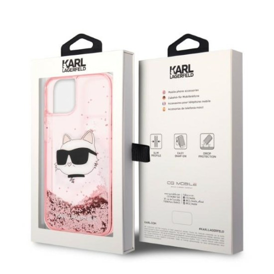 Karl Lagerfeld Glitter Choupette Head series Back Case KLHCP14SLNCHCP priekš Apple iPhone 14 - Rozā - silikona-plastikāta aizmugures apvalks / bampers-vāciņš
