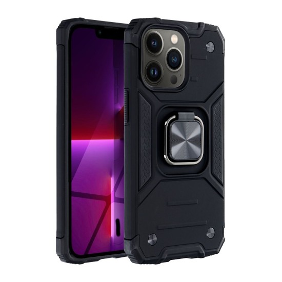 Nitro Armored Hybrid Back Case priekš Apple iPhone 13 Pro Max - Melns - triecienizturīgs silikona-plastikāta aizmugures apvalks ar gredzenu / bampers-vāciņš