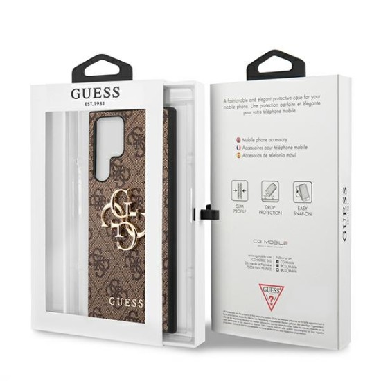 Guess 4G Big Metal Logo Collection Back Case GUHCS23L4GMGBR priekš Samsung Galaxy S23 Ultra 5G S918 - Brūns - mākslīgās ādas aizmugures apvalks / bampers-vāciņš