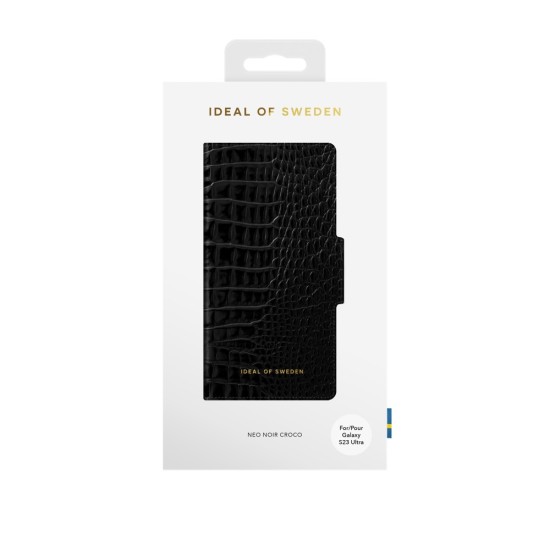 iDeal of Sweden Atelier AW20 Wallet Case priekš Samsung Galaxy S23 Ultra 5G S918 - Neo Noir Croco - mākslīgās ādas sāniski atverams maciņš ar bamperu uz magnēta