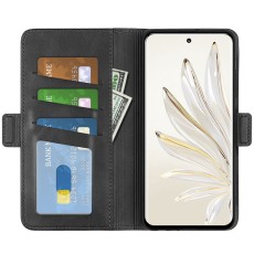 PU Leather Case with Magnetic Double Clasp priekš Honor 70 - Melns - sāniski atverams maciņš ar magnētu un stendu