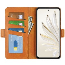 PU Leather Case with Magnetic Double Clasp priekš Honor 70 - Brūns - sāniski atverams maciņš ar magnētu un stendu
