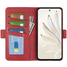PU Leather Case with Magnetic Double Clasp для Honor 70 - Красный - чехол-книжка с магнитом и стендом / подставкой 