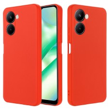 Microfiber Lining Liquid Silicone Shockproof Phone Case with Strap для Realme C33 - Красный - силиконовая накладка с шнурком / бампер