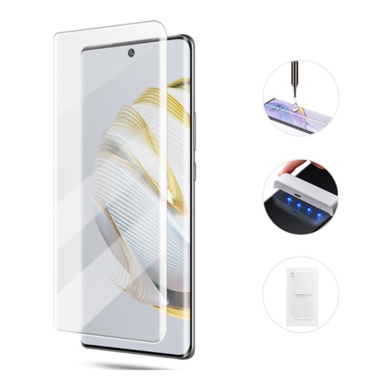 AMORUS (UV Glue) Silk Printing Tempered Glass Full Screen Protector priekš Huawei Nova 10 - Melns - Ekrāna Aizsargstikls / Bruņota Stikla Aizsargplēve (Full screen size curved)