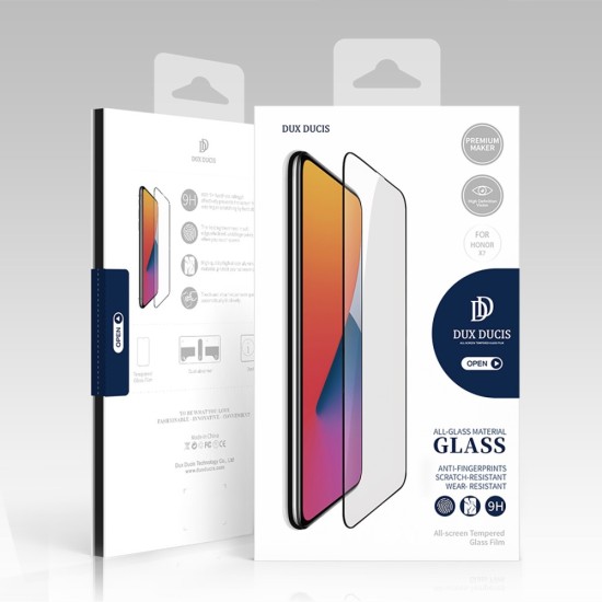 Dux Ducis Full Glue Hot Bending Tempered Glass screen protector guard priekš Huawei Honor X7 - Melns - Ekrāna Aizsargstikls / Bruņota Stikla Aizsargplēve (Full screen size curved)