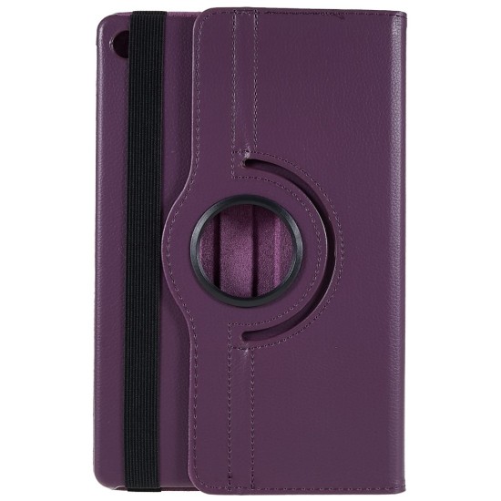 360 Rotary Litchi Skin Leather Cover w/ Stand priekš Lenovo Tab M10 Plus 3rd Gen TB-125 / TB-128 - Violets - sāniski atverams maciņš ar stendu