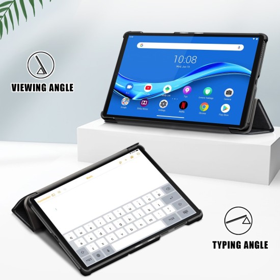 Tri-fold Stand PU Smart Auto Wake/Sleep Leather Case priekš Lenovo Tab M10 3rd Gen TB-328 - Melns - sāniski atverams maciņš ar stendu