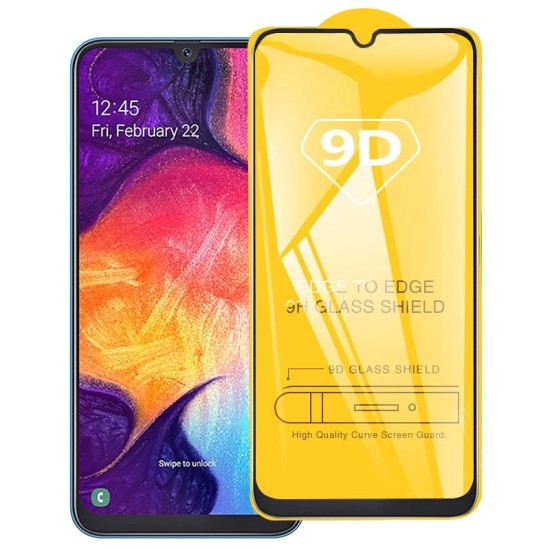 9D Full Glue Tempered Glass screen protector priekš Samsung Galaxy A13 4G A135 / A13 5G A136 / A04s A047 - Melns - Ekrāna Aizsargstikls / Bruņota Stikla Aizsargplēve (Full screen size curved)