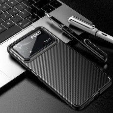 Beetle Series Carbon Fiber TPU Protection Phone Cover priekš Xiaomi Poco X4 Pro 5G - Melns - triecienizturīgs silikona aizmugures apvalks / bampers-vāciņš