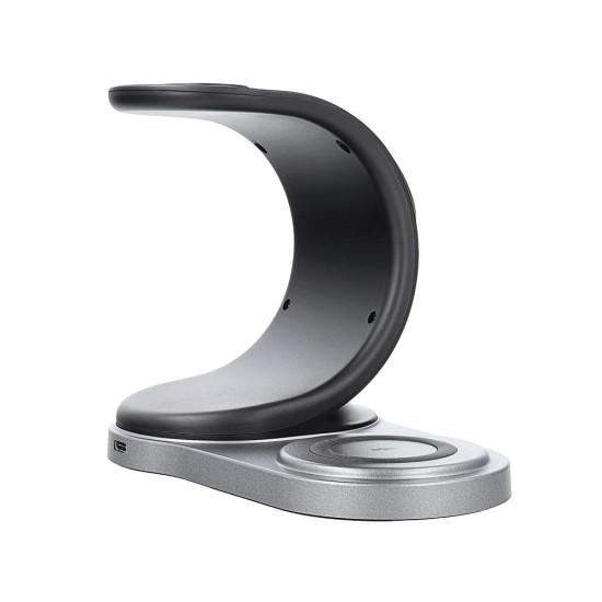 Forcell 3in1 Sail Mag Wireless Qi Charger 15W with MagSafe Phone / Watch / Earphones - Melns - induktīvs bezvadu USB-C lādētājs paliktnis Apple ierīcēm