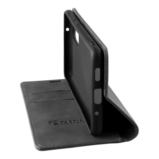 Tactical Xproof Book Case priekš Xiaomi Redmi 10C - Melns - sāniski atverams maciņš ar stendu / grāmatveida maks