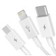 Baseus 1.5M 3in1 Superior Fast Charging 2A USB to Lightning / Micro USB / Type-C Cable - Balts - universāls lādēšanas un datu kabelis / vads