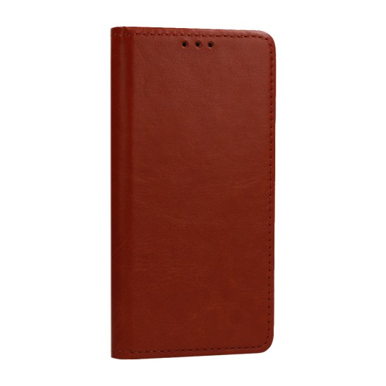 Special Leather Book Case priekš Samsung Galaxy A14 4G A145 / A14 5G A146 - Brūns - dabīgās ādas maciņš sāniski atverams ar stendu