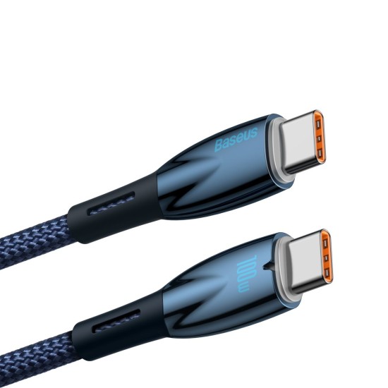 Baseus 1M Glimmer PD 100W Fast Charging Type-C to Type-C cable - Zils - Type-C lādēšanas un datu kabelis / vads