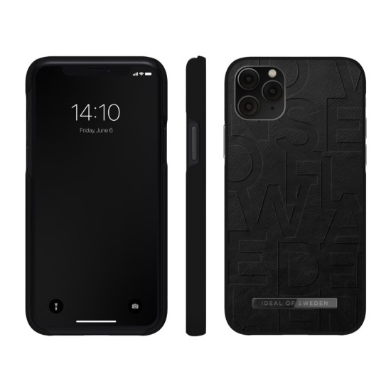 iDeal of Sweden Atelier AW21 Back Case priekš Apple iPhone 11 Pro - Ideal Black - mākslīgās ādas aizmugures apvalks ar iebūvētu metālisku plāksni / bampers-vāciņš