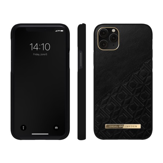 iDeal of Sweden Atelier AW21 Back Case priekš Apple iPhone 11 Pro - Embossed Black - mākslīgās ādas aizmugures apvalks ar iebūvētu metālisku plāksni / bampers-vāciņš