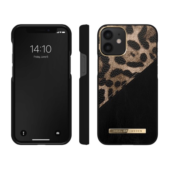 iDeal of Sweden Atelier AW21 Back Case priekš Apple iPhone 12 mini - Midnight Leopard - mākslīgās ādas aizmugures apvalks ar iebūvētu metālisku plāksni / bampers-vāciņš